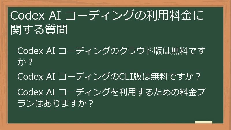 Codex AI コーディングの利用料金に関する質問