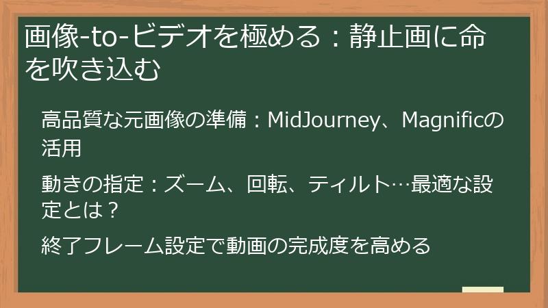 画像-to-ビデオを極める:静止画に命を吹き込む