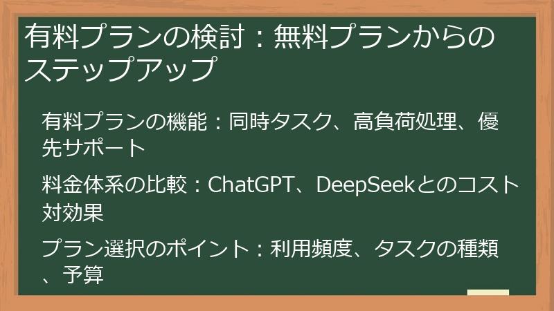 有料プランの検討：無料プランからのステップアップ