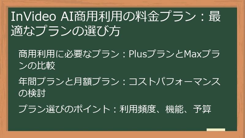 InVideo AI商用利用の料金プラン：最適なプランの選び方