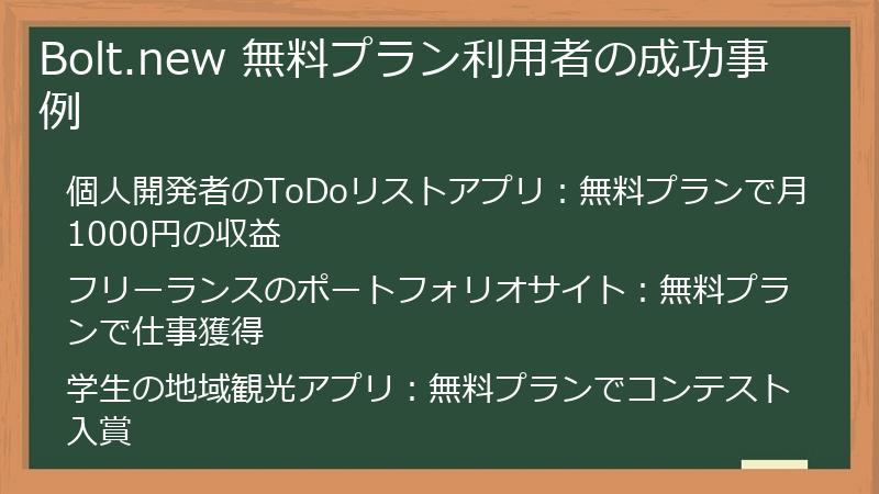 Bolt.new 無料プラン利用者の成功事例