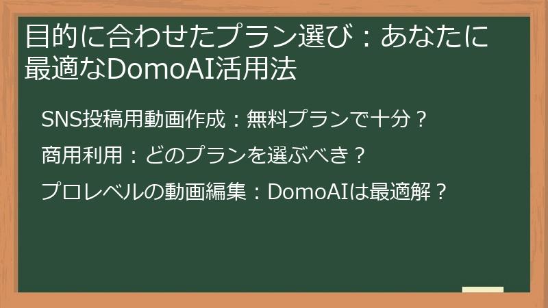 目的に合わせたプラン選び:あなたに最適なDomoAI活用法