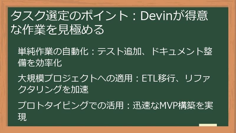 タスク選定のポイント：Devinが得意な作業を見極める