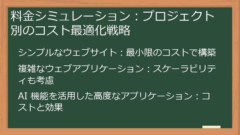 料金シミュレーション：プロジェクト別のコスト最適化戦略
