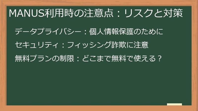 MANUS利用時の注意点：リスクと対策