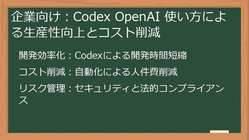 企業向け：Codex OpenAI 使い方による生産性向上とコスト削減