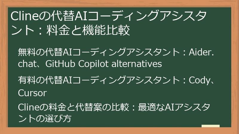 Clineの代替AIコーディングアシスタント:料金と機能比較