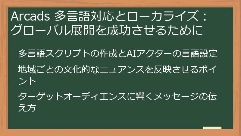 Arcads 多言語対応とローカライズ：グローバル展開を成功させるために