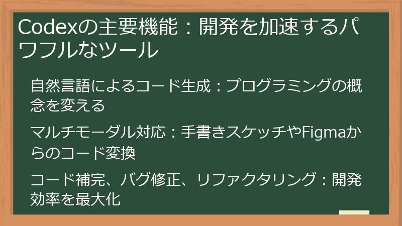 Codexの主要機能：開発を加速するパワフルなツール