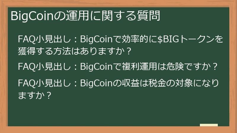BigCoinの運用に関する質問