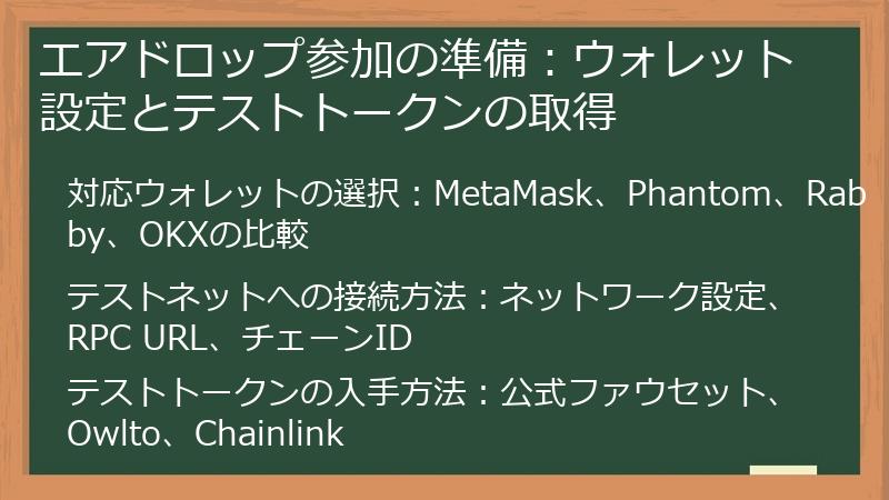 エアドロップ参加の準備：ウォレット設定とテストトークンの取得