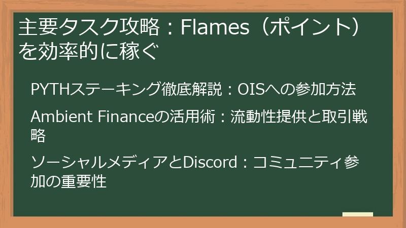 主要タスク攻略：Flames（ポイント）を効率的に稼ぐ