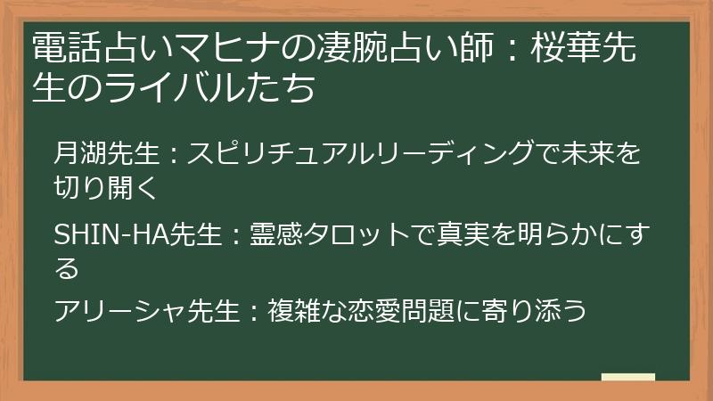 電話占いマヒナの凄腕占い師：桜華先生のライバルたち