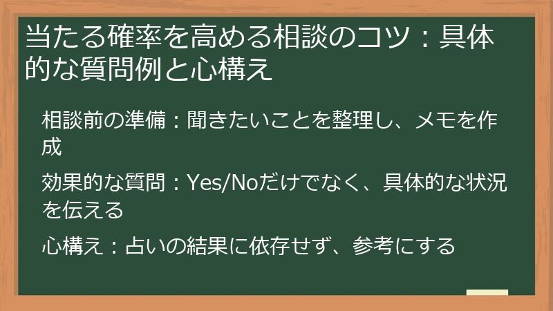 当たる確率を高める相談のコツ：具体的な質問例と心構え