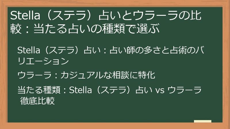 Stella（ステラ）占いとウラーラの比較：当たる占いの種類で選ぶ