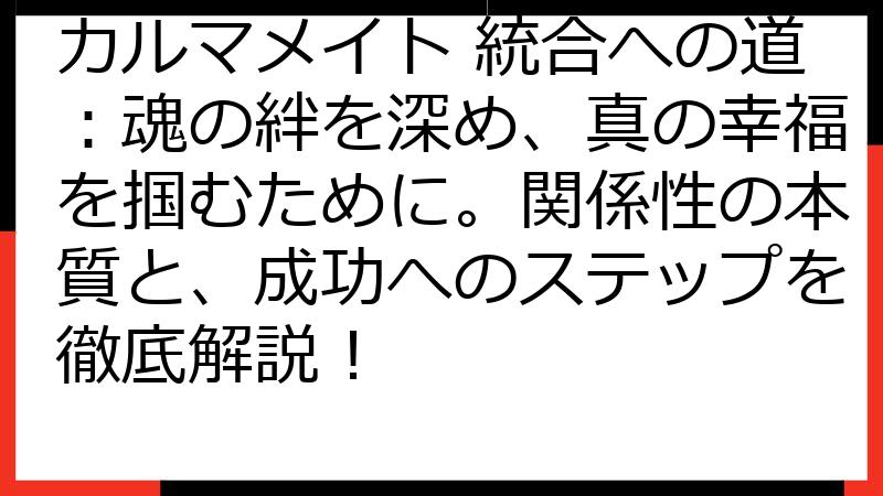カルマメイト 統合への道：魂の絆を深め、真の幸福を掴むために。関係性の本質と、成功へのステップを徹底解説！