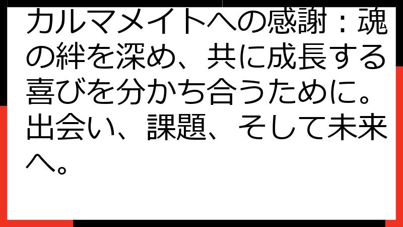 カルマメイトへの感謝：魂の絆を深め、共に成長する喜びを分かち合うために。出会い、課題、そして未来へ。