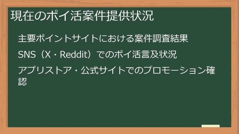 現在のポイ活案件提供状況