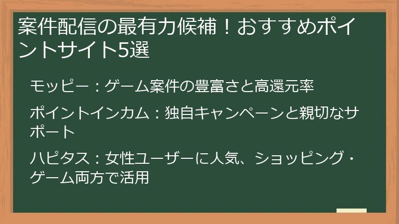 案件配信の最有力候補！おすすめポイントサイト5選