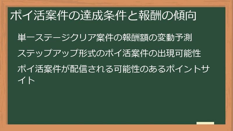 ポイ活案件の達成条件と報酬の傾向