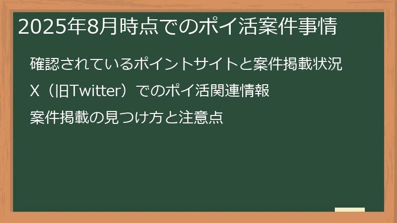 2025年8月時点でのポイ活案件事情
