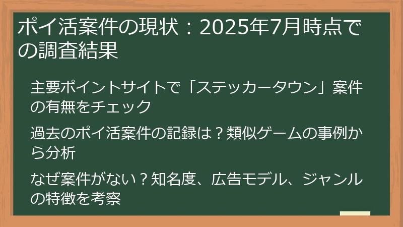 ポイ活案件の現状：2025年7月時点での調査結果