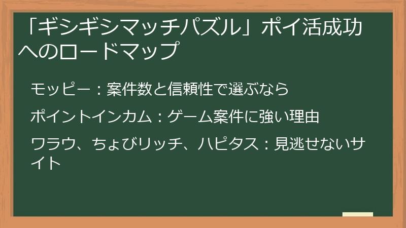 「ギシギシマッチパズル」ポイ活成功へのロードマップ