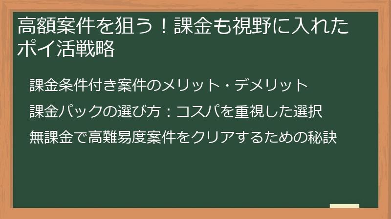 高額案件を狙う！課金も視野に入れたポイ活戦略