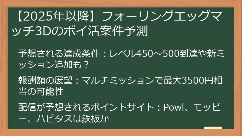 【2025年以降】フォーリングエッグマッチ3Dのポイ活案件予測
