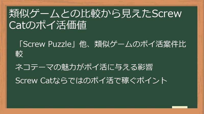 類似ゲームとの比較から見えたScrew Catのポイ活価値
