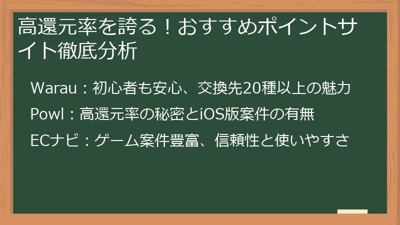 高還元率を誇る！おすすめポイントサイト徹底分析