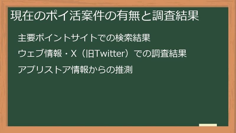 現在のポイ活案件の有無と調査結果