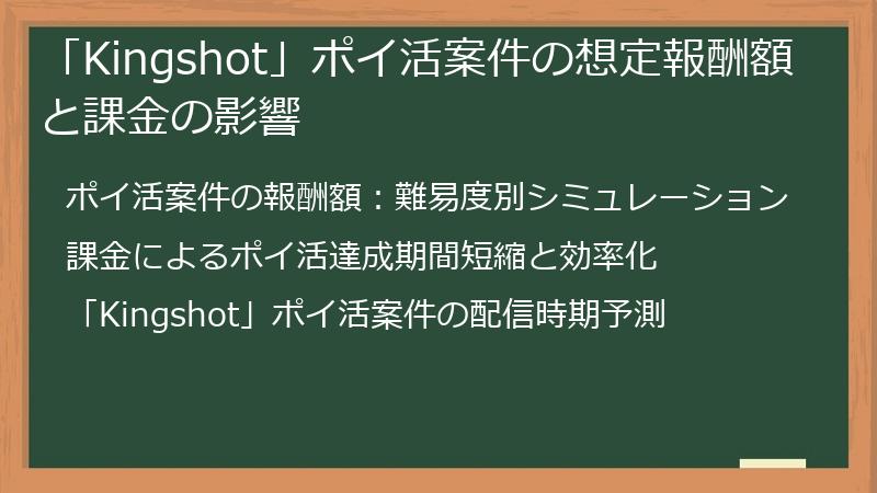 「Kingshot」ポイ活案件の想定報酬額と課金の影響