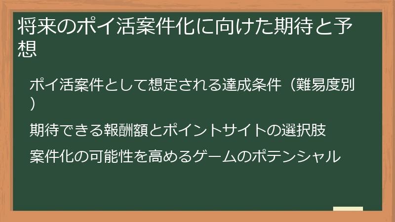 将来のポイ活案件化に向けた期待と予想