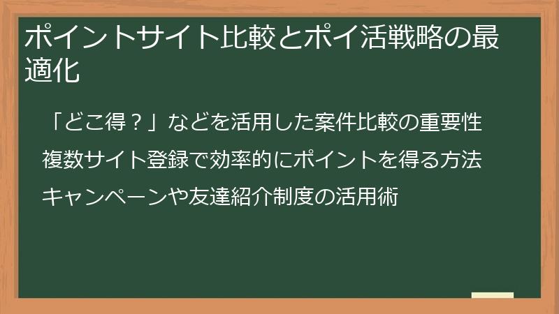 ポイントサイト比較とポイ活戦略の最適化