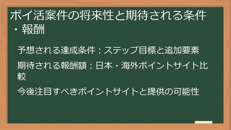 ポイ活案件の将来性と期待される条件・報酬
