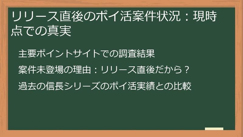 リリース直後のポイ活案件状況：現時点での真実