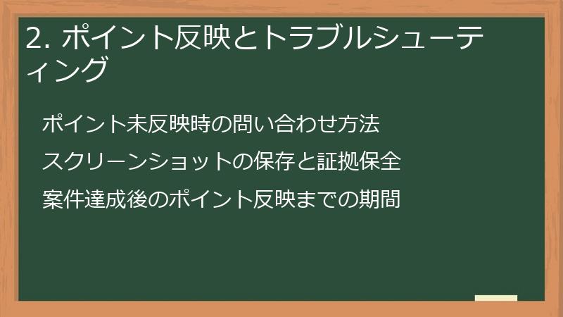 2. ポイント反映とトラブルシューティング