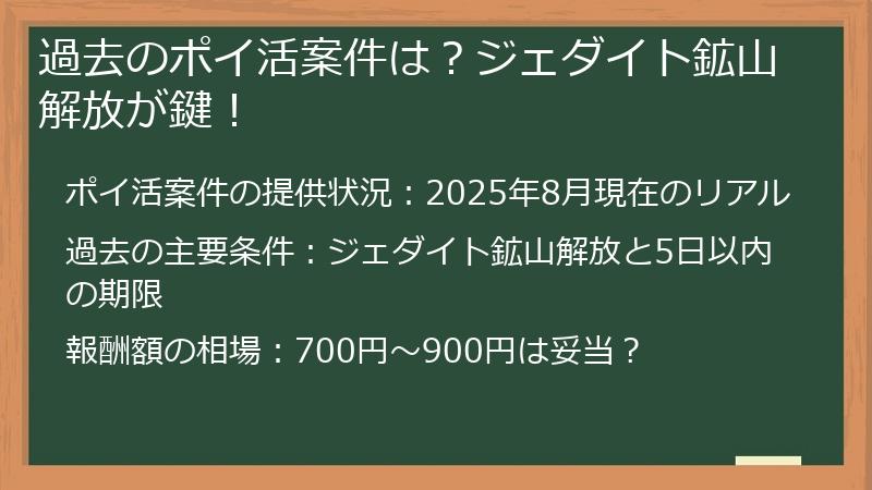 過去のポイ活案件は？ジェダイト鉱山解放が鍵！