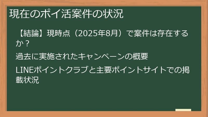 現在のポイ活案件の状況