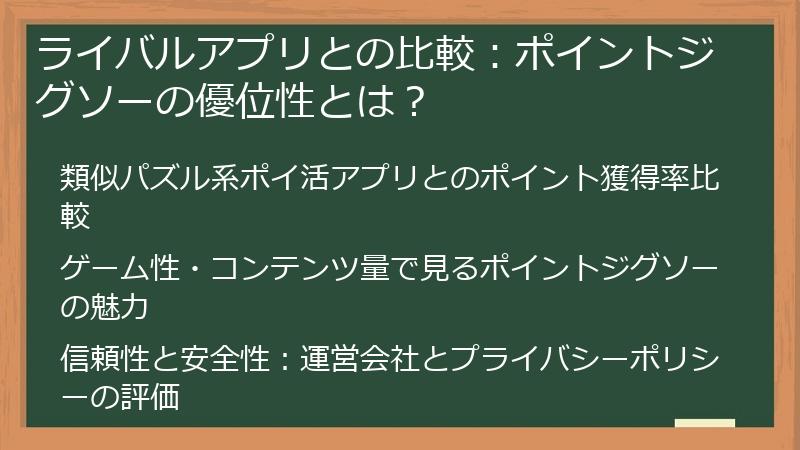 ライバルアプリとの比較：ポイントジグソーの優位性とは？