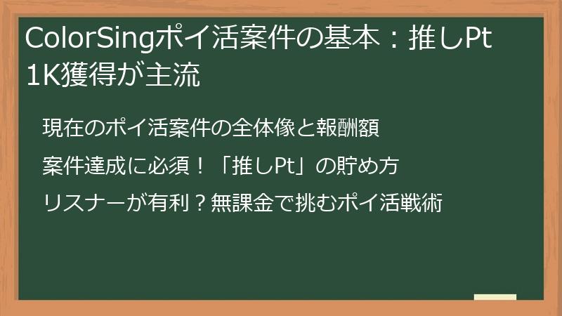 ColorSingポイ活案件の基本：推しPt 1K獲得が主流