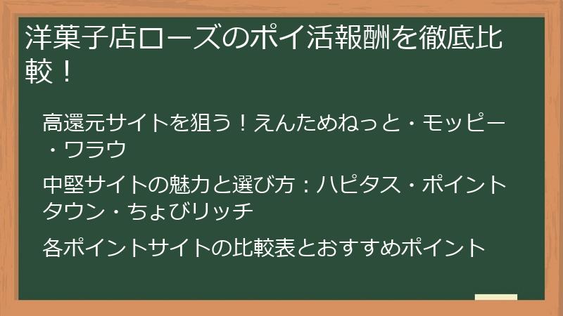 洋菓子店ローズのポイ活報酬を徹底比較！