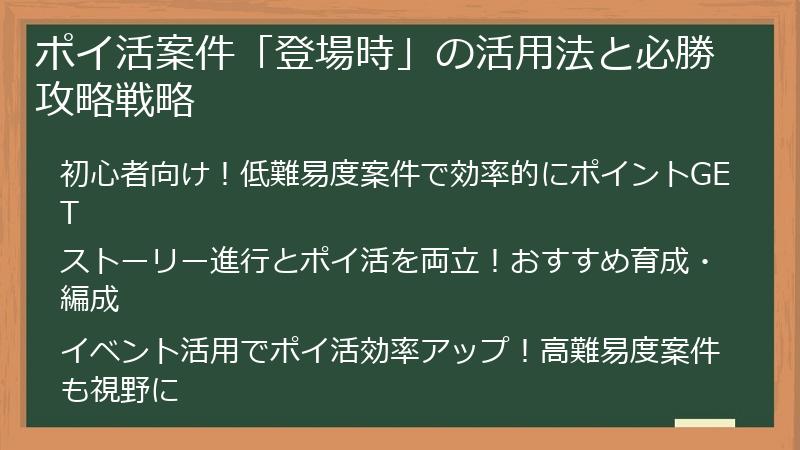 ポイ活案件「登場時」の活用法と必勝攻略戦略