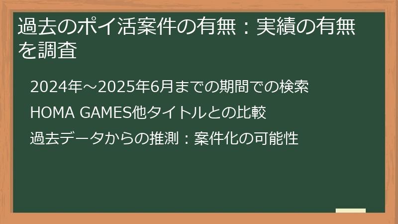過去のポイ活案件の有無：実績の有無を調査