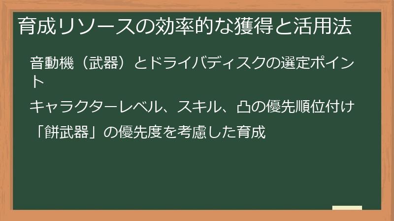 育成リソースの効率的な獲得と活用法