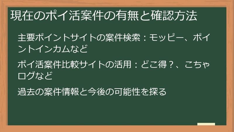 現在のポイ活案件の有無と確認方法