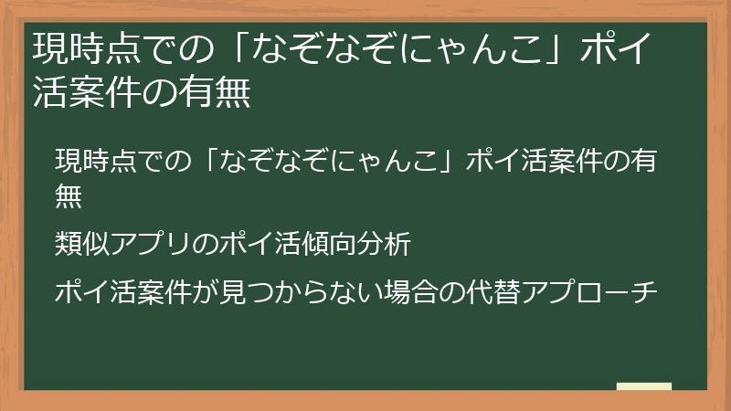現時点での「なぞなぞにゃんこ」ポイ活案件の有無