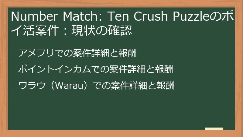 Number Match: Ten Crush Puzzleのポイ活案件：現状の確認