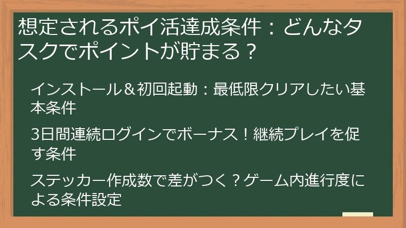 想定されるポイ活達成条件：どんなタスクでポイントが貯まる？